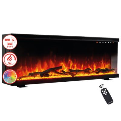 KAMINIO Cheminée électrique LEA - 3-en-1 avec vue panoramique, chauffage, effet de flamme, 12 couleurs de flammes - 50 pouces