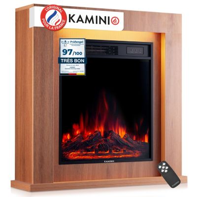 KAMINIO Cheminée électrique MATTI - Cheminée sur pied avec chauffage, effet de flamme 3D,lumière d'ambiance LED - 32 pouces, Chêne