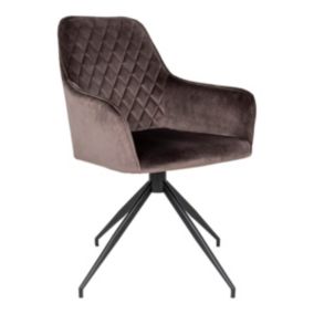 KARBO - Fauteuil Pivotant Velours Taupe et Piétement Acier