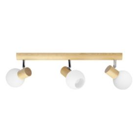 Karin Plafonnier 3xE14 Max.40W Bois de Bouleau/Verre Blanc