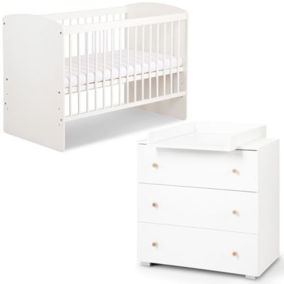 KAROLINA II Ensemble lit bébé 120x60 et commode à langer 3 tiroirs Blanc