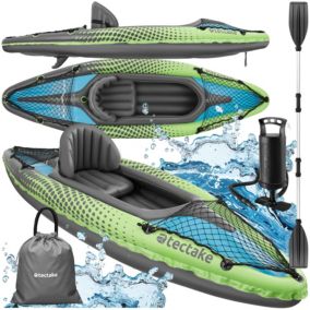 Kayak simple gonflable, robuste et léger avec siège amovible, pagaie double et pompe double action