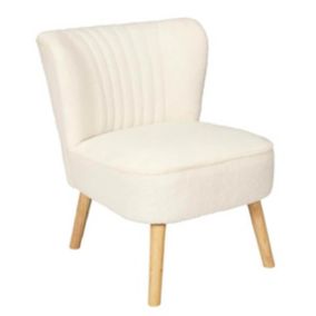 KELIOS - Fauteuil en Tissu Bouclettes Blanc Pieds Bois