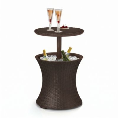 Keter Cool Bar table glacière 30 L en résine aspect rotin marron 57 x 50 x 50 cm avec table rétractable