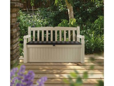 Caisse Banc Keter EDEN GARDEN Effet Bois - 265L, Rangement Extérieur Style Tronc, Marron