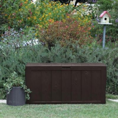 Keter Sherwood coffre de jardin 270 L en résine aspect bois marron 117 x 45 x 57,5 cm