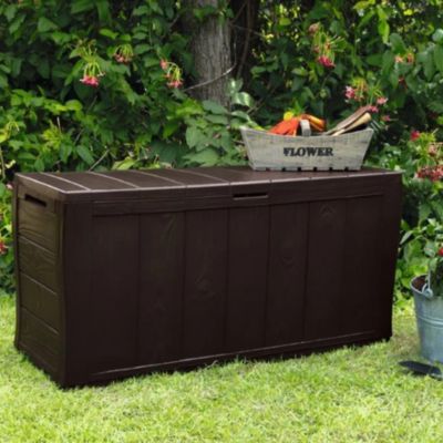 Keter Sherwood coffre de jardin 270 L en résine aspect bois marron 117 x 45 x 57,5 cm