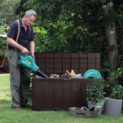 Keter Sherwood coffre de jardin 270 L en résine aspect bois marron 117 x 45 x 57,5 cm