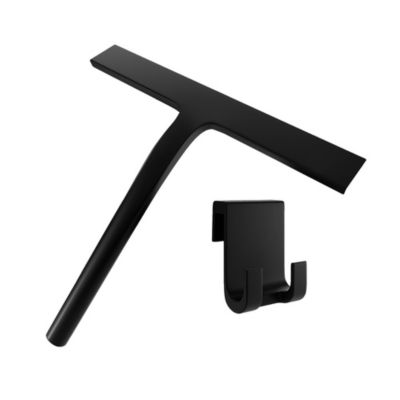 Kibath Nettoyant pour pare douche noir mat  Raclette anticalcaire en silicone avec crochet et support