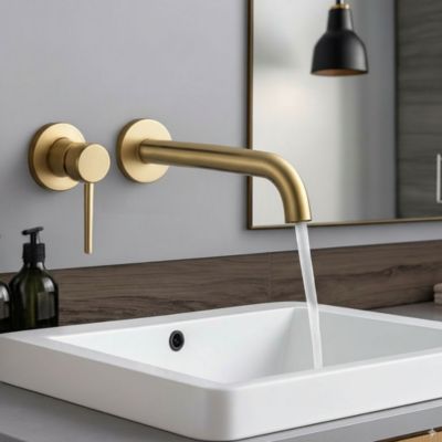 Kibath Robinet de lavabo monocommande encastré avec finition or brossé en laiton