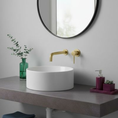 Kibath Robinet de lavabo monocommande encastré avec finition or brossé en laiton