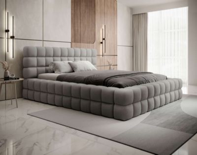 Kingston - lit coffre - 140x200 - sommier inclus - en tissu bouclette - Best Mobilier