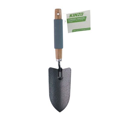 KINZO Pelle Jardin Manche Bois & Mousse 34cm - Pelle à Main Acier pour Plantation & Rempotage - Outil Ergonomique Confort