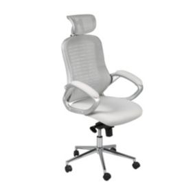 KIORE - Fauteuil de Bureau Tissu Maillé Gris avec Appuie-tête