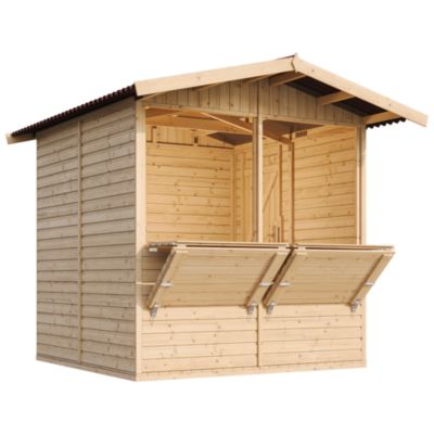 Kiosque de marché en bois, comptoir avec volet - 4 m² - 263 x 253 x H232 cm - ép. 17 mm - plancher inclus - M149 - Timbela