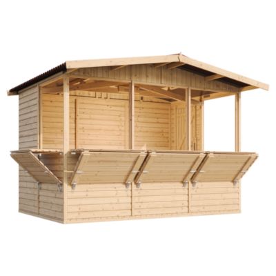 Kiosque de marché en bois, comptoir avec volet - 6 m² - 336 x 263 x H232 cm - ép. 17 mm - plancher inclus - M150B - Timbela