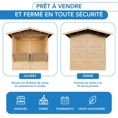 Kiosque en bois - 4 m² - 263x253xH232 cm - avec 2 fenêtres de vente - M149 - Timbela