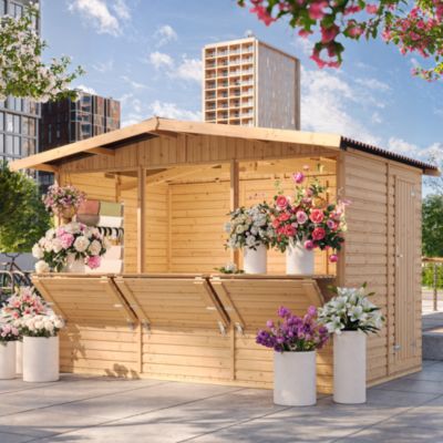 Kiosque en bois - 6 m² - 263x336xH232 cm - avec 3 fenêtres de vente - M150A - Timbela
