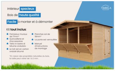 Kiosque en bois - 6 m² - 263x336xH232 cm - avec 3 fenêtres de vente - M150A - Timbela