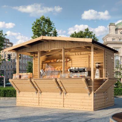 Kiosque en bois - 6 m² - 263x336xH232 cm - avec 5 fenêtres de vente - M150B - Timbela