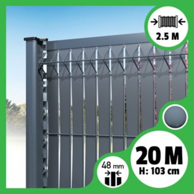 Kit 20m occultation lattes aluminium pour panneau rigide maille 55 - H 1m03 x 2m50 Gris anthracite