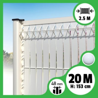 Kit 20m occultation lattes aluminium pour panneau rigide maille 55 - H 1m53 x 2m50 Blanc