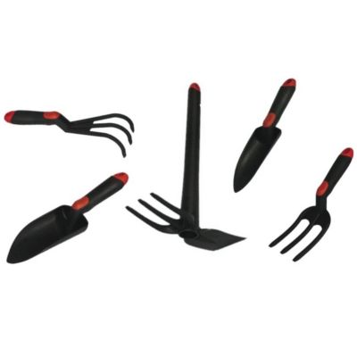 Kit 5 outils de jardin Serfouette - Plantoir large - Plantoir fin - Mini fourche 3 dents - Rateau 3 dents BRIXO