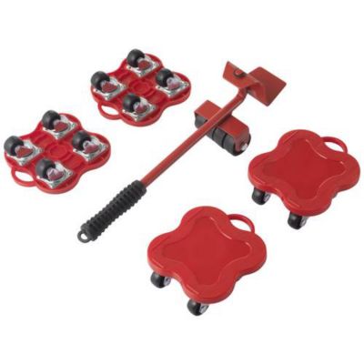 Kit 5 pièces cales de levage et roulettes de transport pour meubles, capacité 400 kg.