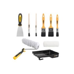 KIT 9 Outils Peinture Bac peinture Rouleau mur sablés +recharge 3 pinceaux plats 2 pinceaux  Spatule acier VITO