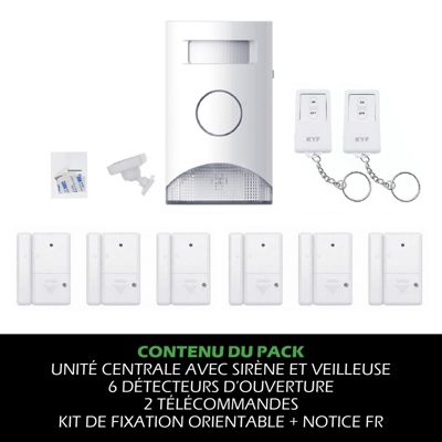 Kit Alarme autonome détection de mouvement Eclairage alerte détecteur ouverture et télécommande