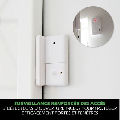Kit Alarme autonome détection de mouvement Eclairage alerte intégré détecteur ouverture x3 et télécommande x2