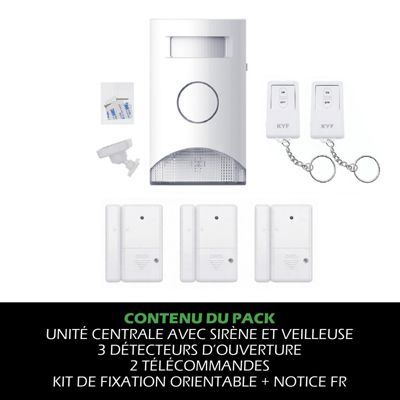 Kit Alarme autonome détection de mouvement Eclairage alerte intégré détecteur ouverture x3 et télécommande x2