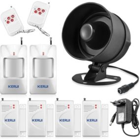 Kit Alarme Maison sans Fil 115dB - avec Sirène, 4 Détecteurs Ouverture,2 Télécommandes, 2 Capteurs de Mouvement
