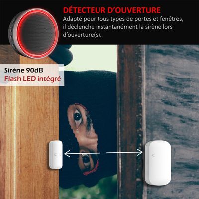 Kit Alarme Évolutif 868 Mhz connecté Wifi 2,4Ghz avec Sirène 90dB Flash LED intégré