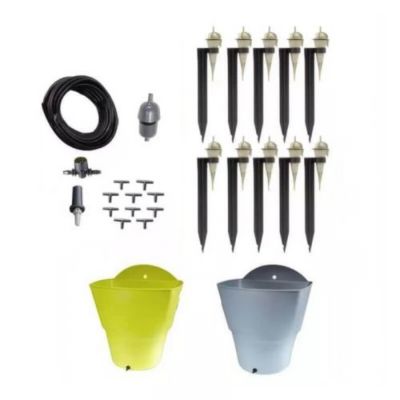 Kit arrosage goutte à goutte 10 goutteurs et réserve d'eau, Couleur Vert