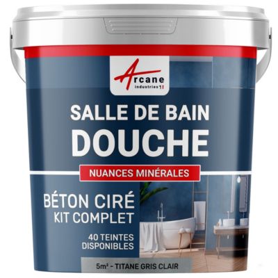 KIT BÉTON CIRÉ - MURS SALLE DE BAINS DOUCHE ITALIENNE Titane Gris Clair - 5 m² (en 2 couches) - ARCANE INDUSTRIES