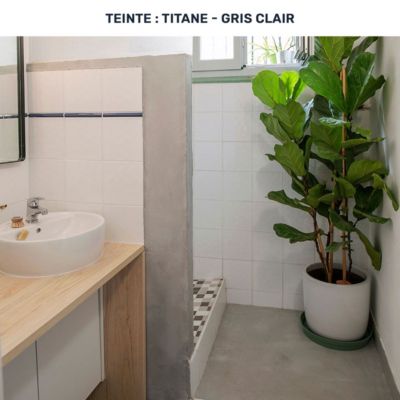 KIT BÉTON CIRÉ - MURS SALLE DE BAINS DOUCHE ITALIENNE Titane Gris Clair - 5 m² (en 2 couches) - ARCANE INDUSTRIES