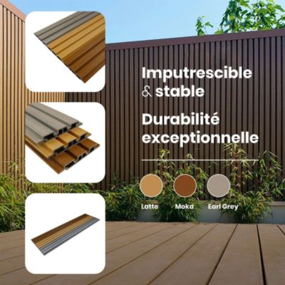 Kit Bardage Composite MEZZO Moka - Superficie : 5m² - Dimension des lames : 220x17,8x2,3 cm - Aspect mat