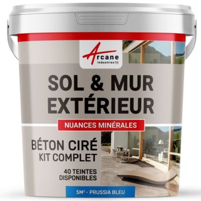 KIT BETON CIRE EXTERIEUR : Pour sol, mur, terrasse, balcon, escalier Bleu Prusse - 5 m² (en 2 couches) - ARCANE INDUSTRIES