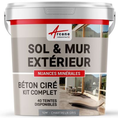 KIT BETON CIRE EXTERIEUR : Pour sol, mur, terrasse, balcon, escalier Chartreux - Gris - 10 m² (en 2 couches) - ARCANE INDUSTRIES