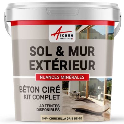 KIT BETON CIRE EXTERIEUR : Pour sol, mur, terrasse, balcon, escalier Chinchilla Gris Beige - 5 m²  - ARCANE INDUSTRIES