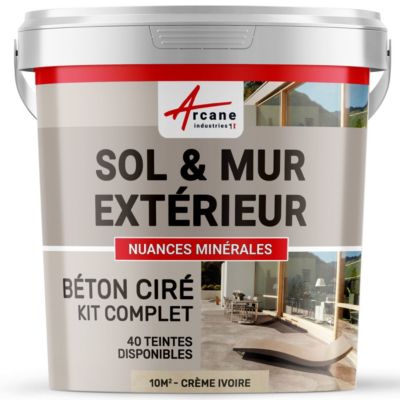 KIT BETON CIRE EXTERIEUR : Pour sol, mur, terrasse, balcon, escalier Crème Ivoire - 10 m² (en 2 couches) - ARCANE INDUSTRIES