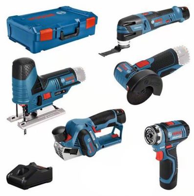 Kit Bosch Pro KIT 5 OUTILS : GSR/GOP/GHO/GWS/GST + 2 batteries 2,0Ah + 1 batterie 3,0Ah + chargeur GAL 12V-40 + XL-LBOXX