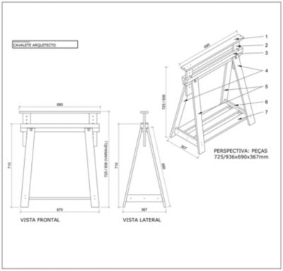 Kit bureau avec 2 tréteaux architecte + plateau en pin massif H.74,3 x L.120 x l.80 cm Lusimat