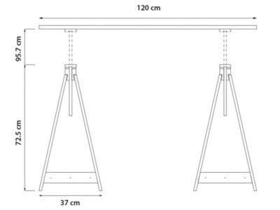 Kit bureau avec 2 tréteaux architecte + plateau en pin massif H.74,3 x L.120 x l.80 cm Lusimat
