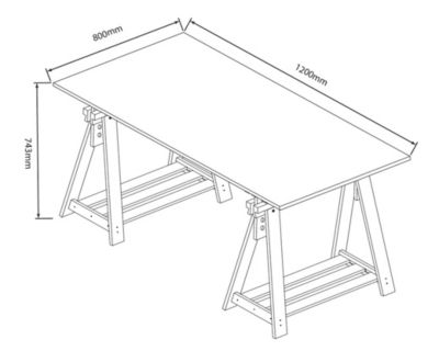 Kit bureau avec 2 tréteaux architecte + plateau en pin massif H.74,3 x L.120 x l.80 cm Lusimat