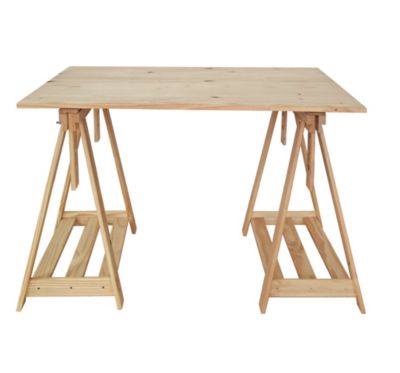 Kit bureau avec 2 tréteaux architecte + plateau en pin massif H.74,3 x L.120 x l.80 cm Lusimat