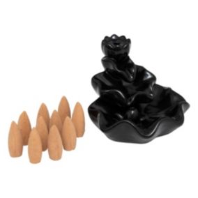 Kit cônes et fontaine à encens "Iloe" noir 9,5x10,5cm - Atmosphera