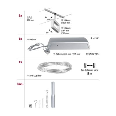 Kit cable wire LED système frame IP20 5x4,8W GU5,3 L.100 x l.10,4 x H.13 cm Paulmann blanc dépoli