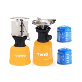 Kit Camping Lampe à gaz et Réchaud gaz + 2 Cartouches gaz 190gr Perçables VITO